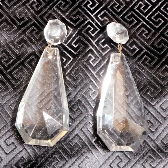 Pair of Small Round Crystal Prisms, Drops, Lamp Parts with Long Drops # 25540 - Picture 1 of 1